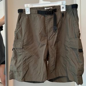 REI Bermuda length dark green cargo shorts